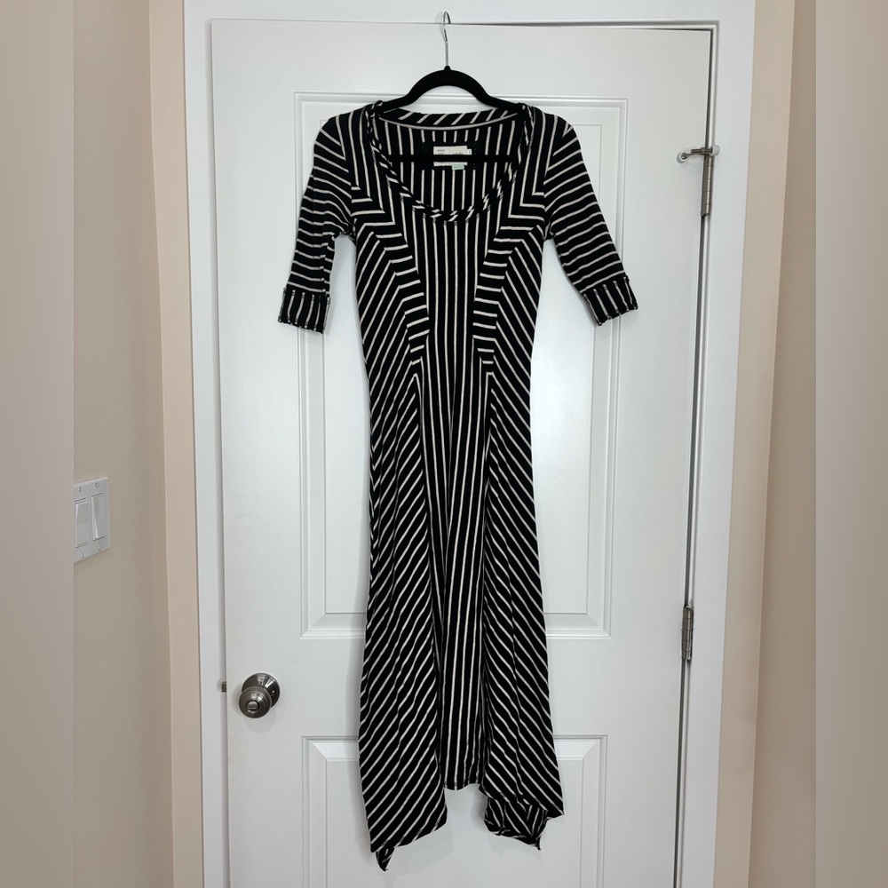 Anthropologie Saturday Sunday Black and White Striped A-Line Asymmetrical Dress